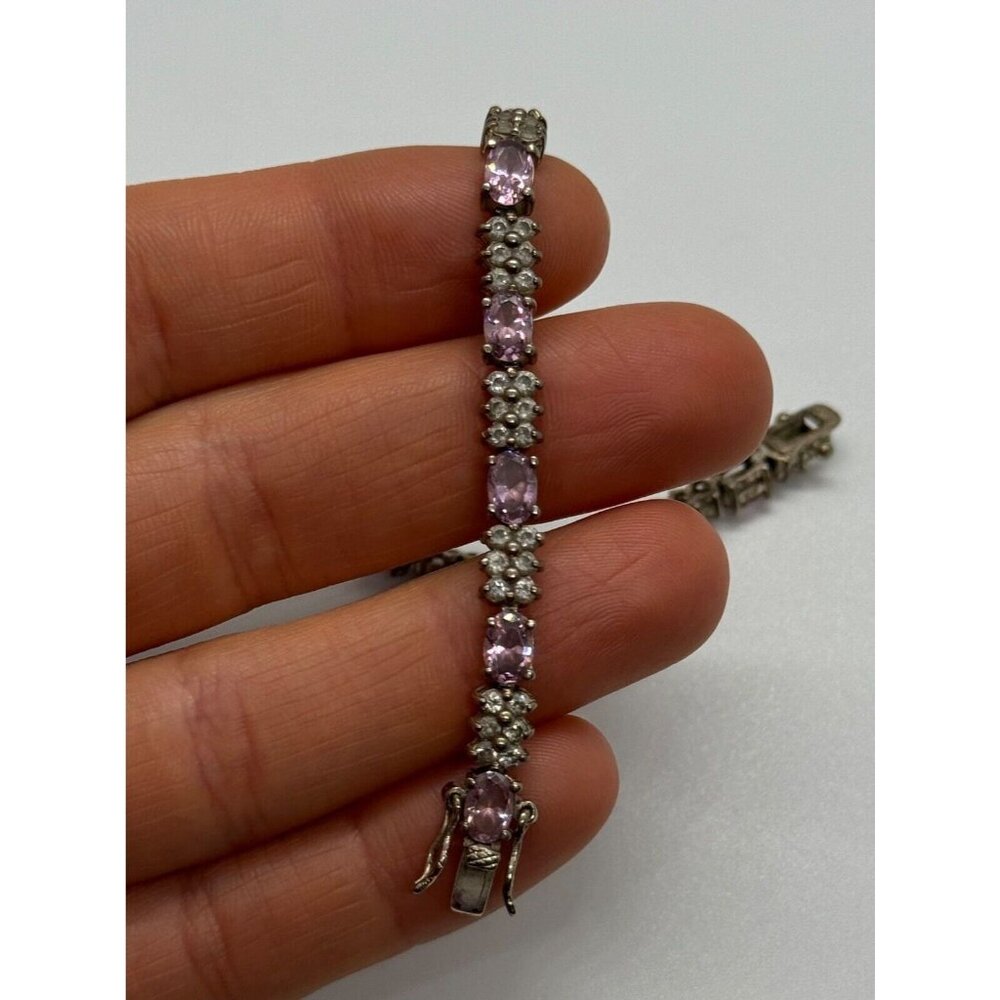 925 STERLING SILVER MORGANITE & GOSHENITE BRACELET - Picture 3 of 8